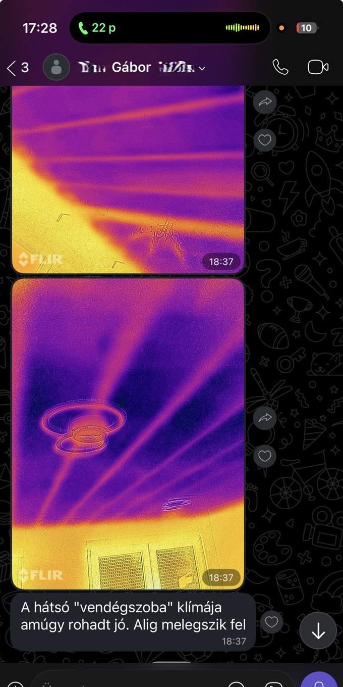 Gábor FLIR hőkamerás felvételei a klímázott helyiség hűvös mennyezetéről